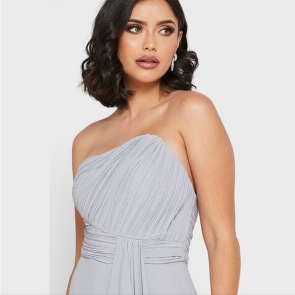 Lavish Alice Pleated Asymmetric Wide Leg Jumpsuit in Blue Gray Size 4 - Picture 3 of 11